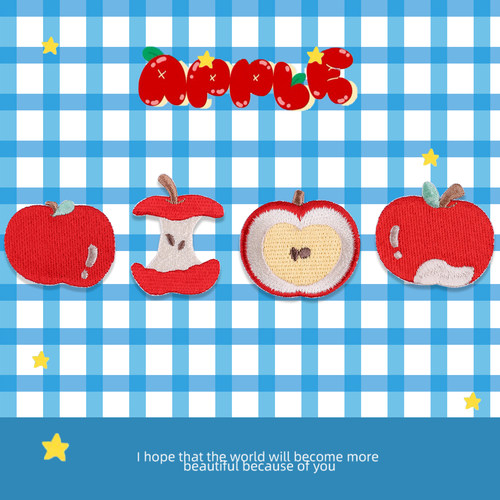 卡通苹果刺绣贴手账书包DIY装饰布贴收纳手机自粘贴围巾衣服补丁