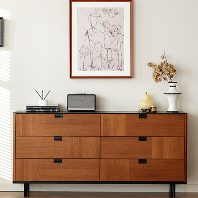 法式复古柚木实木六斗柜收纳