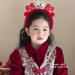 可爱舞狮头饰宝宝新年红色头箍