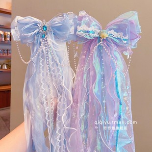 头纱儿童蝴蝶结超仙甜美女孩头饰生日礼物飘带发夹公主亮闪闪发卡