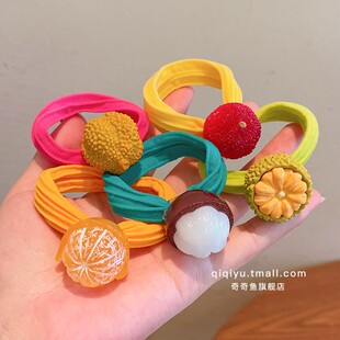 夏季 宝宝水果发圈加粗高弹力女童扎高马尾头绳不伤发儿童发绳皮筋