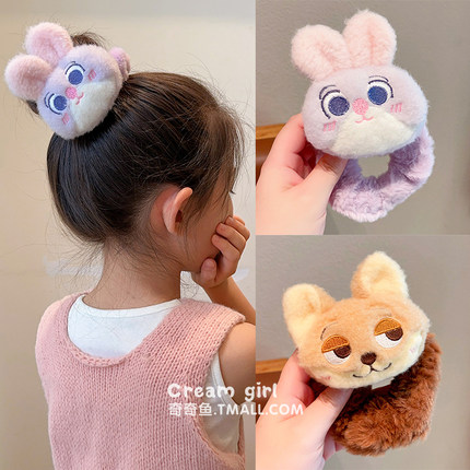 儿童可爱毛绒小狐狸兔子朱迪发圈女童扎高马尾皮筋发绳不伤发头绳
