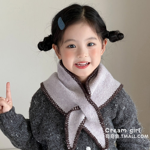 女童韩版针织毛线儿童交叉围巾