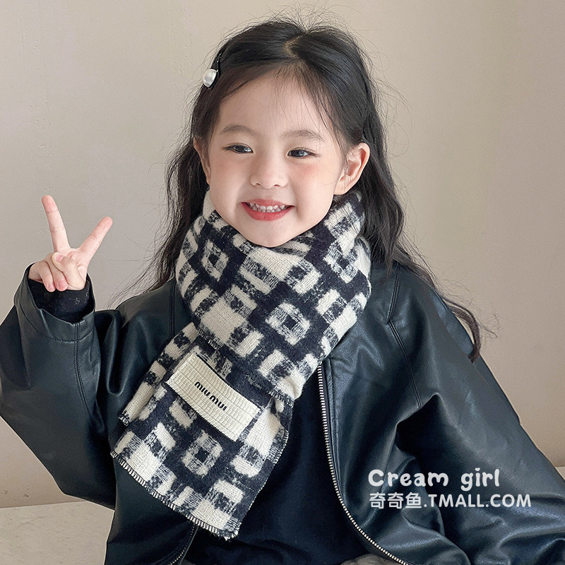 儿童韩版格纹围巾男女童秋冬季新款洋气布标百搭防风保暖护颈围脖,童装/婴儿装/亲子装,围巾,淘宝优惠券,粉丝福利购,淘宝优惠卷