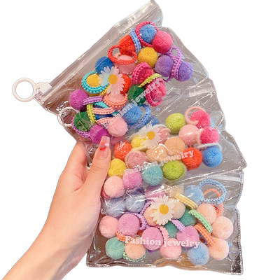女童彩色毛球小发圈可爱扎揪揪