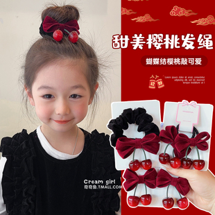 儿童可爱樱桃发圈扎辫子小女孩蝴蝶结发夹女童高弹力头绳宝宝发夹