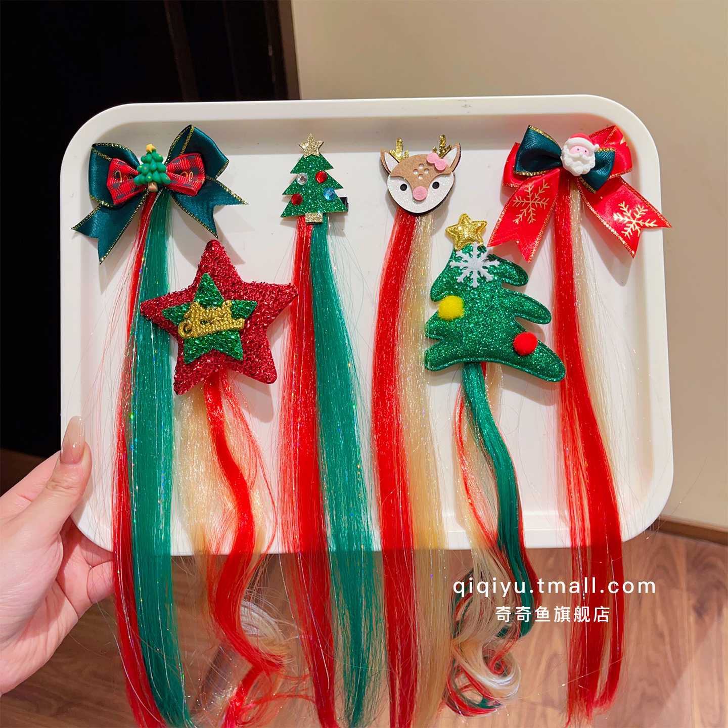 新款圣诞节氛围儿童假发辫发夹