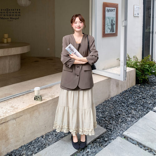 轻熟风咖色西装外套长裙两件套女2026秋季好看好看套装慵懒感高级