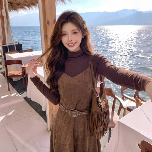 高级氛围感麂皮绒两件套女2026秋季通勤打底衫连衣裙套装气质202