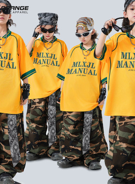 街舞儿童潮服男童黄色酷帅架子鼓hiphop演出服嘻哈少儿爵士舞女童