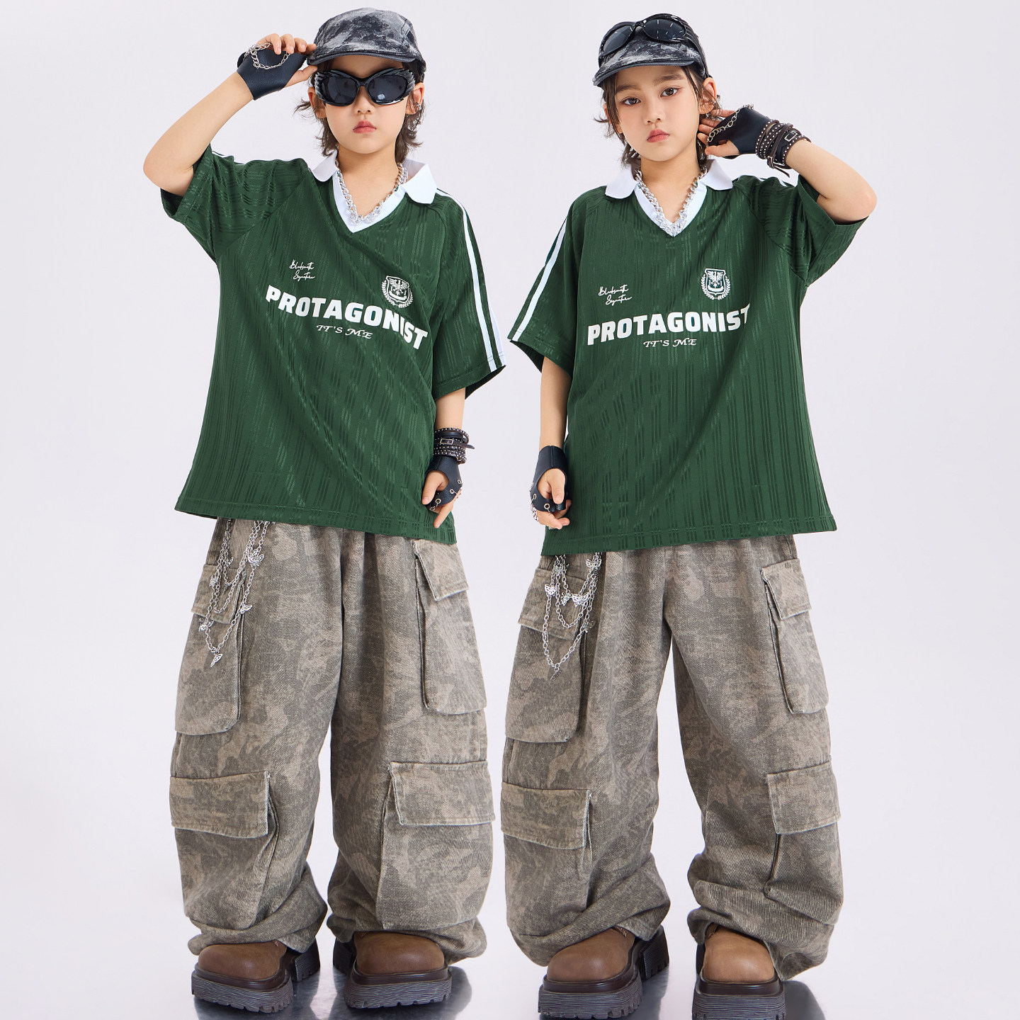 儿童街舞演出服小学生运动会宽松套装休闲潮服男女童舞蹈嘻哈服装