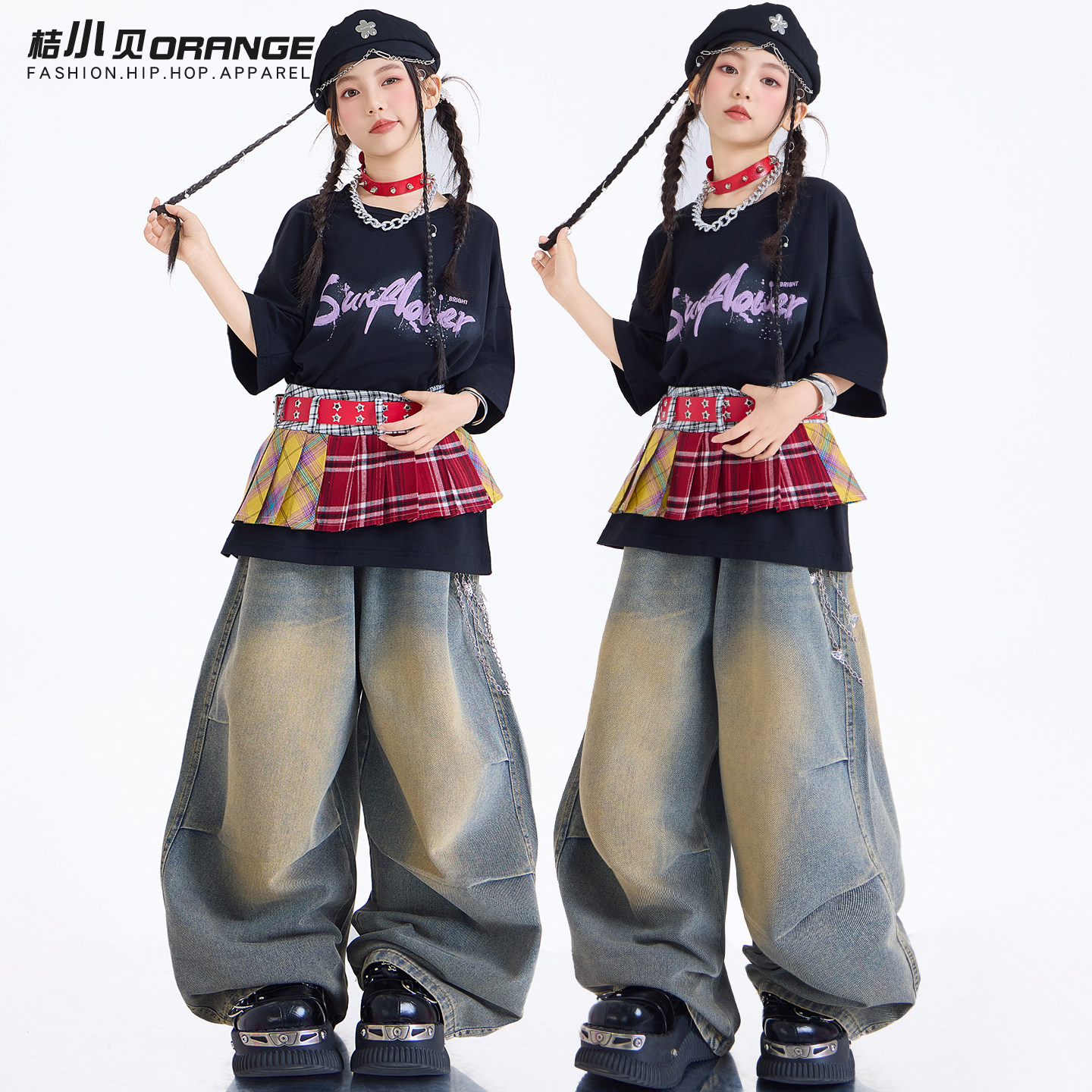 儿童爵士舞服装潮酷黑色短袖