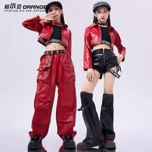多巴胺穿搭秋季 儿童爵士舞服装 女童演出服红色潮服jazz舞蹈服套装