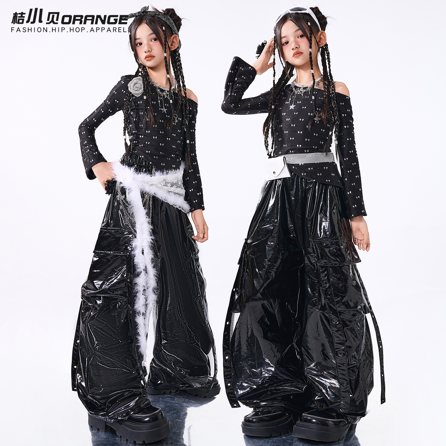 爵士舞女童服装儿童街舞黑色潮服