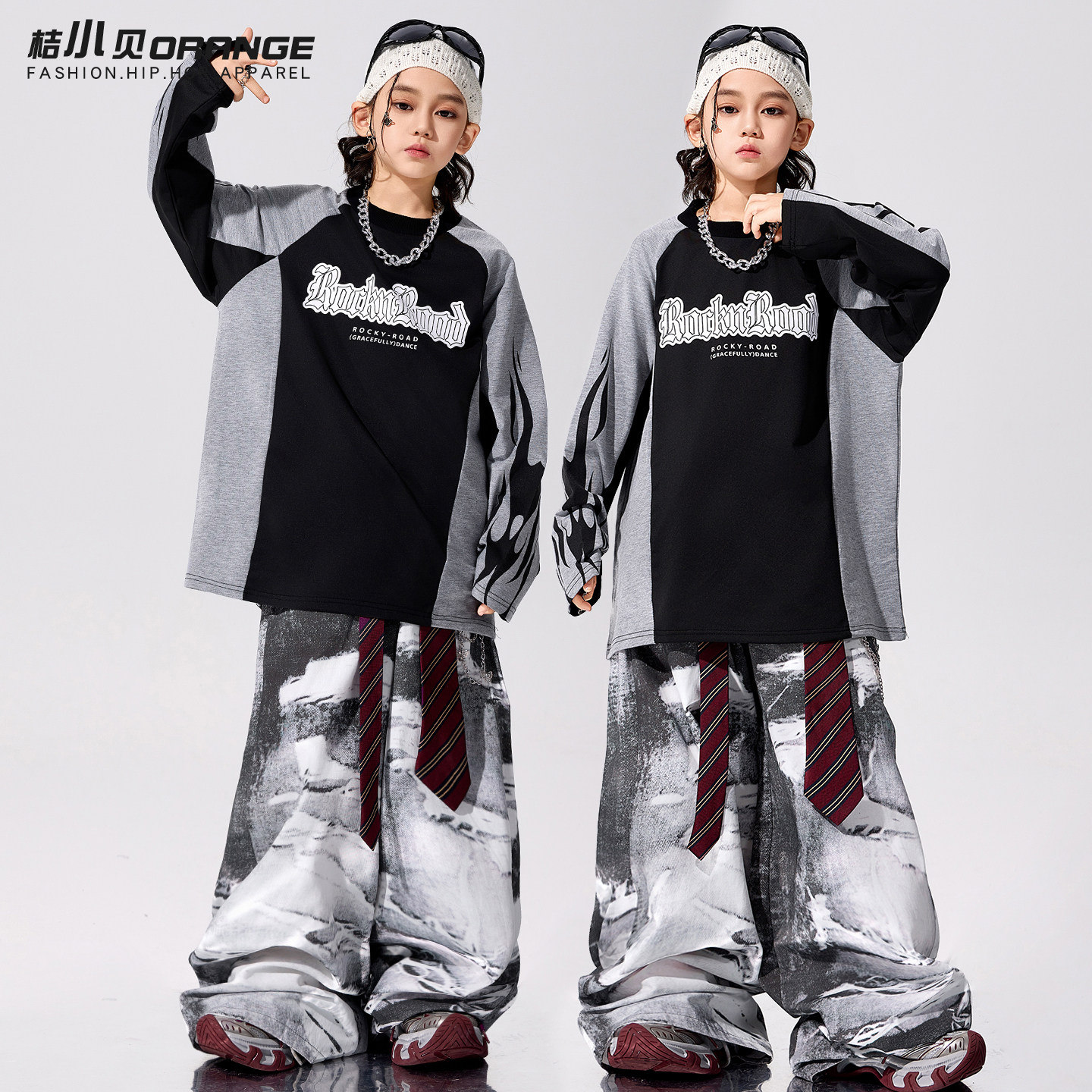 街舞儿童潮服男童黑灰套装hiphop