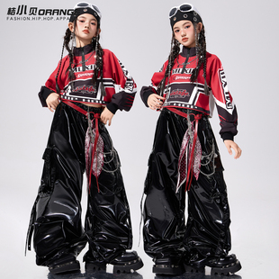 爵士舞女童演出服装元旦红黑套装潮酷时髦少儿jazz女团舞蹈练功服