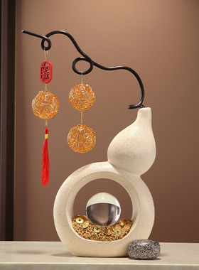 花瓶葫芦高级感乔迁礼物客厅玄关电视柜彷真花中式陶瓷装饰品摆件