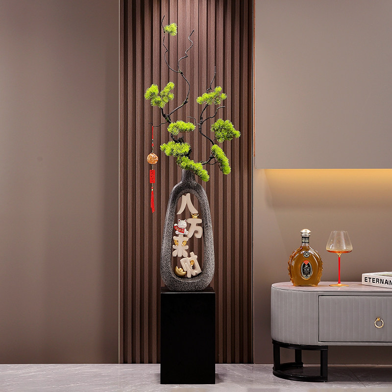 八方来财入户门玄关电视柜沙发旁迎客松花瓶落地摆件招财客厅装饰,家居饰品,落地摆件,淘宝优惠券,粉丝福利购,淘宝优惠卷