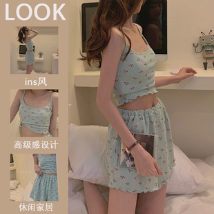 性感女睡衣甜美网红小个子纯欲风睡衣女夏季 两件套 吊带小背心短裤