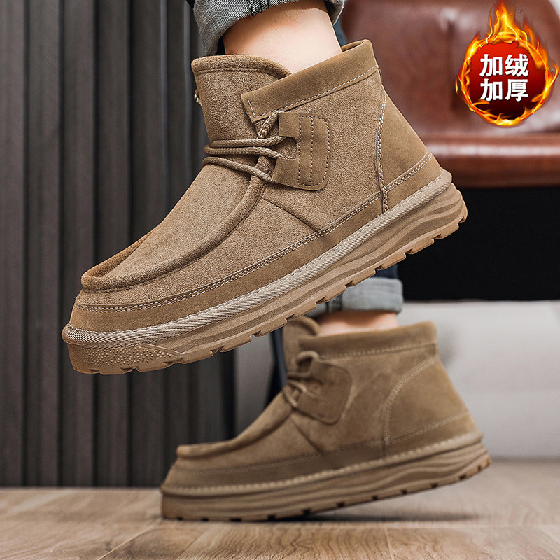 冬季2025新款男士翻边雪地靴冬季加绒加厚保暖防滑短靴棉鞋男潮流