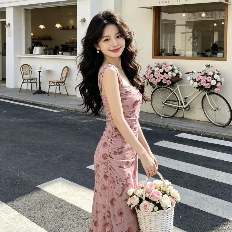 碎花吊带连衣裙子女夏季2