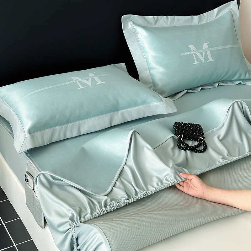 高端汉方冰丝凉席三件套床笠款可水洗软席子夏季空调席可机洗折叠