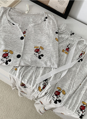 春秋韩版新款卡通米奇长袖睡衣女日系可爱网红甜美宽松家居服套装