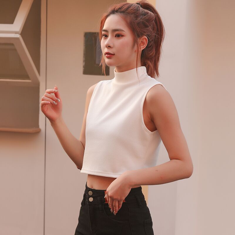 半高领打底衫女士上衣韩版假领新款套头白色立领华夫格短款装饰领