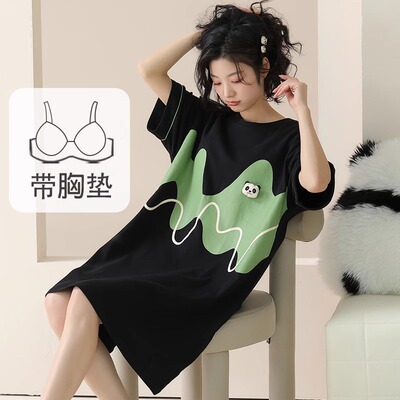 自带胸垫睡裙女款夏季纯棉短袖薄款高级感可外穿2024新款夏天睡衣