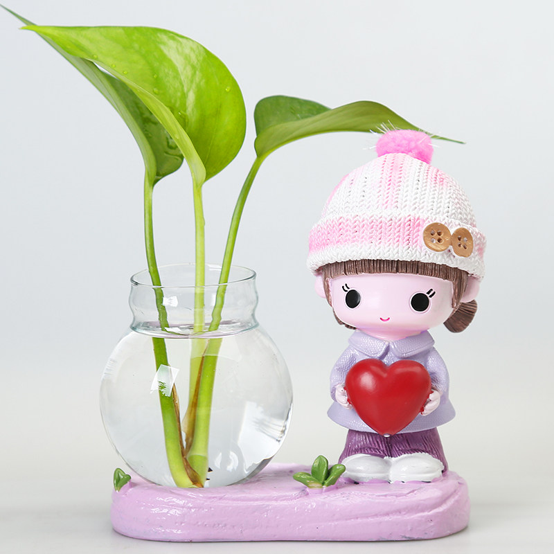 绿萝水培玻璃花瓶透明室内桌面水养植物器皿卡通树脂花盆插花容器