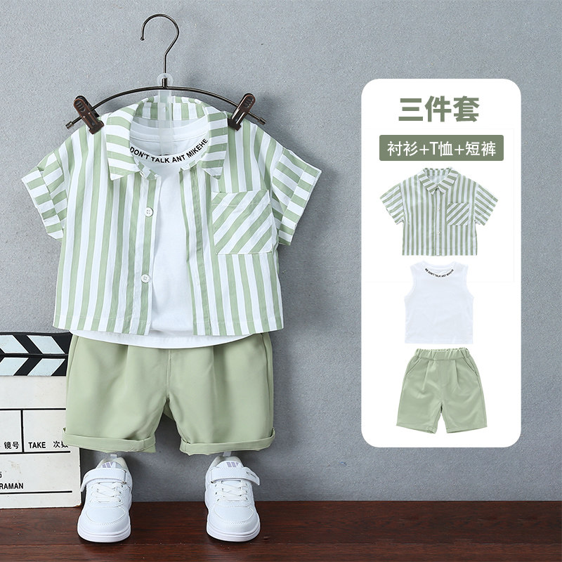 短袖宝宝版夏新幼儿男2025男宝衬衫款三件套套装韩夏装热销潮洋气图片