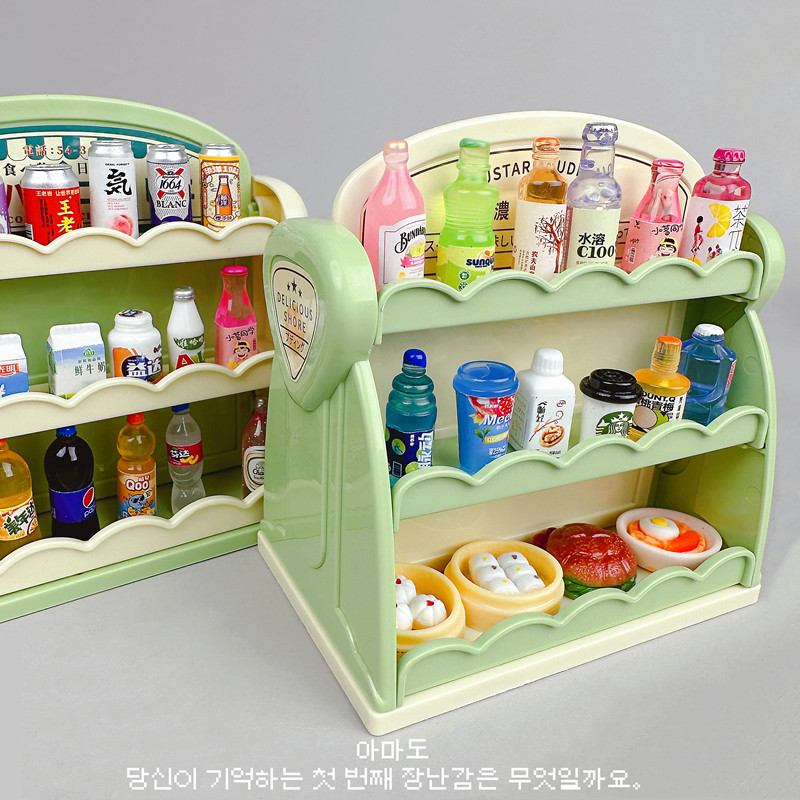 시뮬레이션 미니 놀이 집 장난감 선반 캐비닛 슈퍼마켓 편의점 음식 놀이 작은 병 모델 장식 인형 집