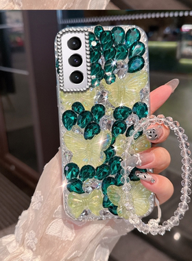 绿色小清新水钻适用三星GalaxyS30手机壳防摔S10+高级感S20全包S20ultra小众S24Plus女款S21Plus外壳S10新品