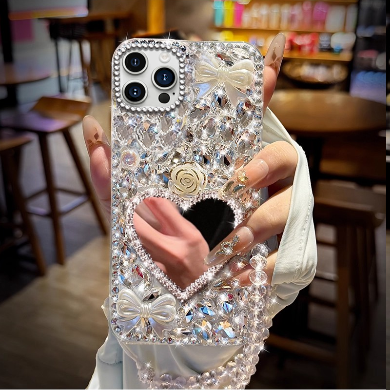 奢华水钻镜子适用苹果iPhone16promax手机壳外壳15防摔6s新品8网红7女款SE(第三代)全包14/2026年15Pro镶钻12