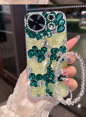 绿色小清新水钻适用华为麦芒40手机壳小众荣耀GTPro女款畅享50Pro网红MATE40全包20Pro镶钻70z/2025年50Z外壳