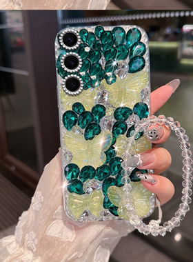 绿色小清新水钻适用三星GalaxyS24手机壳新品S8女款S22Ultra保护套S25防摔S9外壳S21+高级感S30/2025年S9+