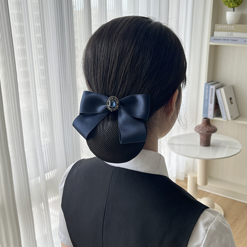 头花2026年新款女高级感蓝色领花套装护士发网盘头发酒店领结领饰