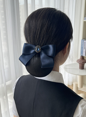 头花2025年新款女高级感蓝色领花套装护士发网盘头发酒店领结领饰