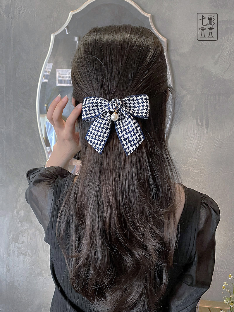 蝴蝶结发夹女千鸟格边夹头饰发饰