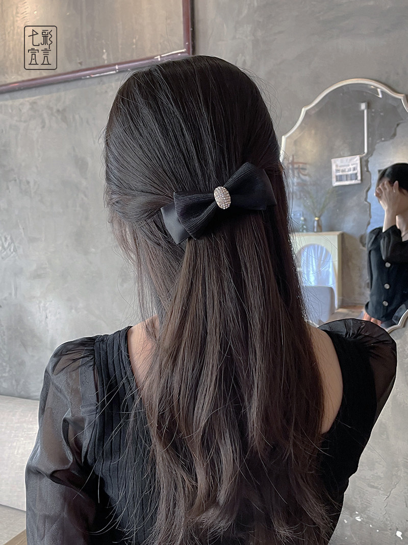 蝴蝶结发夹女优雅网红款鸭嘴夹顶夹后脑勺发卡弹簧夹发饰黑色粉色