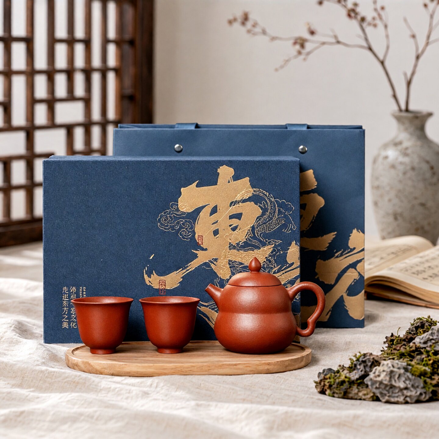 中式紫砂御龙东方朱泥葫芦壶舍予对杯家用功夫茶具礼盒装茶具套组