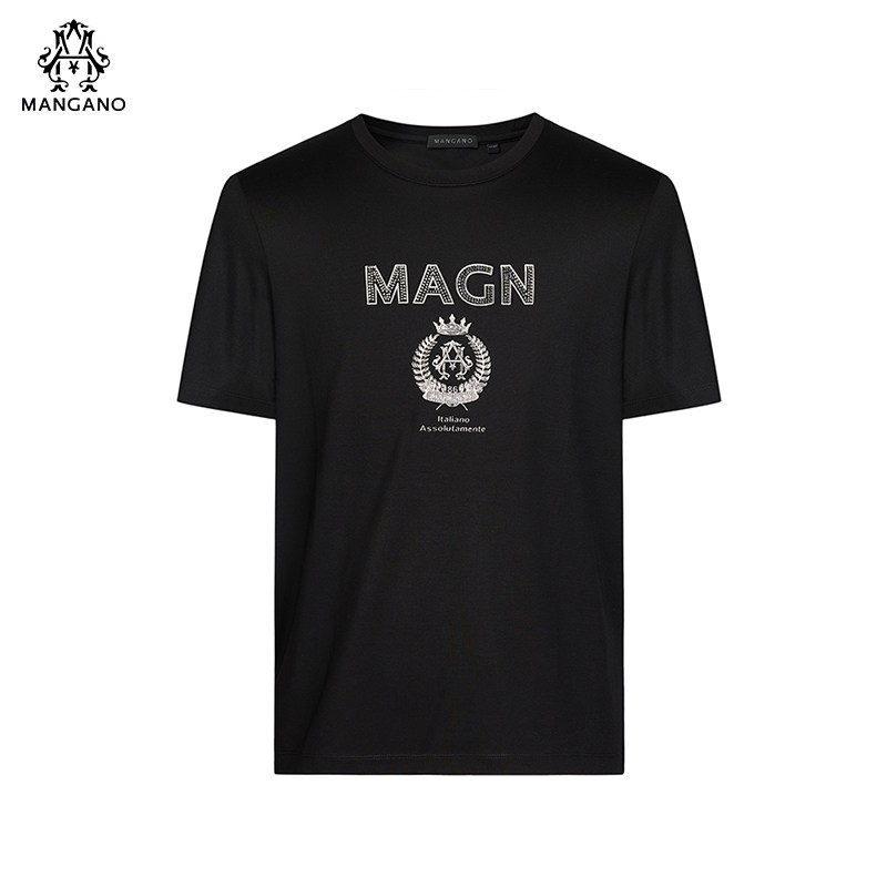 mangano曼加洛2021新款轻奢休闲男装黑白棉质logo圆领短袖t恤上衣