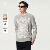 男士 毛衣休闲针织衫 时尚 潮流小熊款 100%绵羊毛 曼加龙秋冬新款