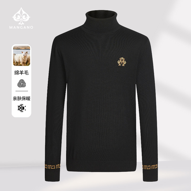 Mangano曼加龙2025秋冬新款时尚刺绣纯羊毛针织衫男士高领羊毛衫,男装,针织衫/毛衣,淘宝优惠券,粉丝福利购,淘宝优惠卷