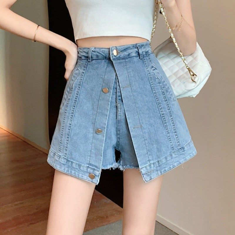 假两件裙裤2021夏季新款韩版高腰宽松直筒阔腿水洗磨毛牛仔短裤女|msdalam kategori Butik wanita / wanita, seluar jeans - dari Buy2taobao.com untuk memberikan perkhidmatan ejen Taobao profesional membeli