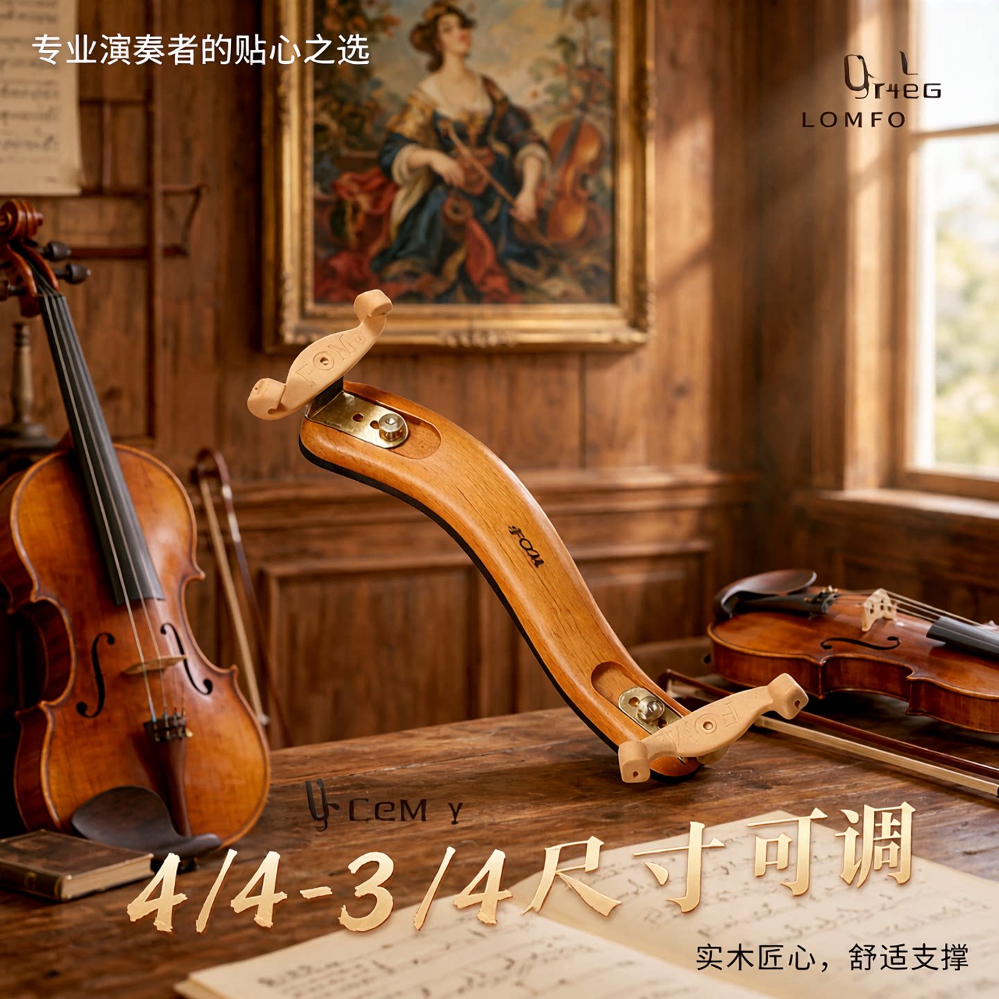 FOM实木小提琴肩托4/4 3/4 1/8 1/2儿童专业肩托肩垫琴托宽高可调