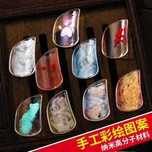 琵琶指甲儿童专用手工彩绘成人纳米高分子专业演奏级送胶带红蓝绿