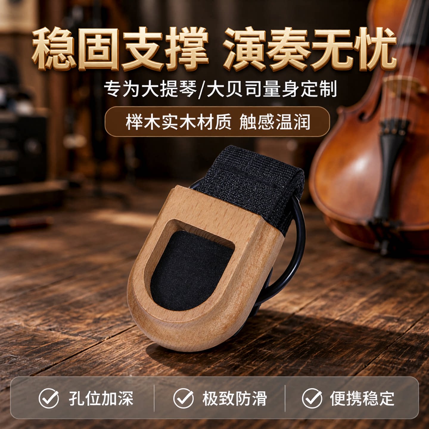 【实木】大提琴防滑垫便携大贝司防滑板止滑垫固定器脚垫防滑带