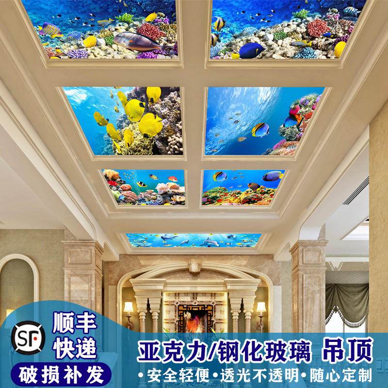 海底艺术玻璃吊顶玄关走廊过道亚格力灯板装饰亚克力天花板透光板