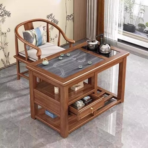 欧雅逸家新中式胡桃木实木小户型阳台智能烧水泡茶茶桌茶台椅家用